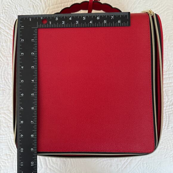 Estee Lauder Red Faux Leather Train Case Travel Makeup Bag - Picture 9 of 10